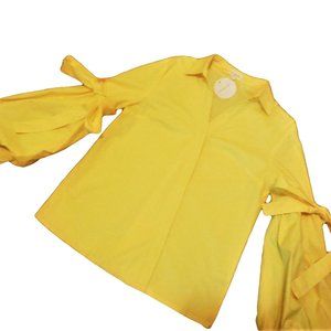 Button-down Shirt Blouse Cotton puffed sleevetop careerwear Yellow NWT Medium